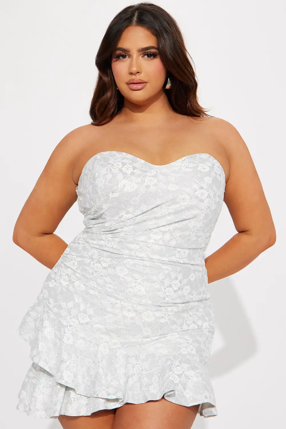 Riley Ruffle Metallic Mini Dress - White