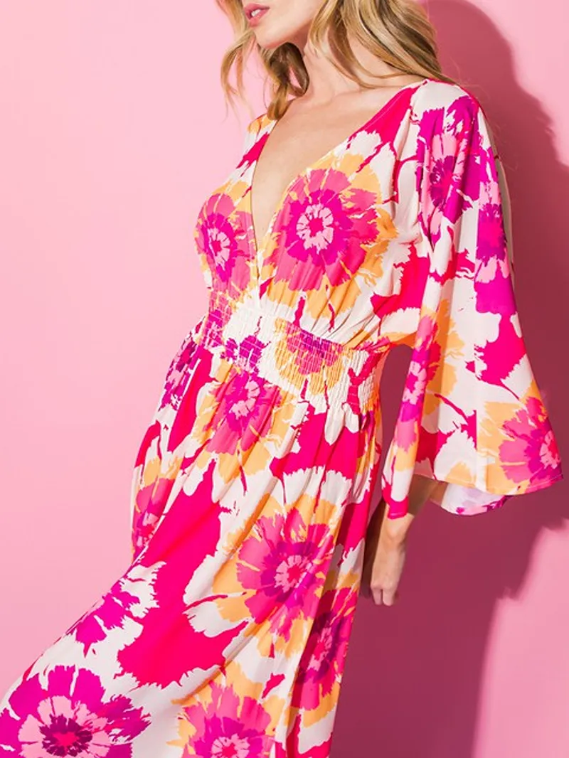 Red Floral Drape Dress