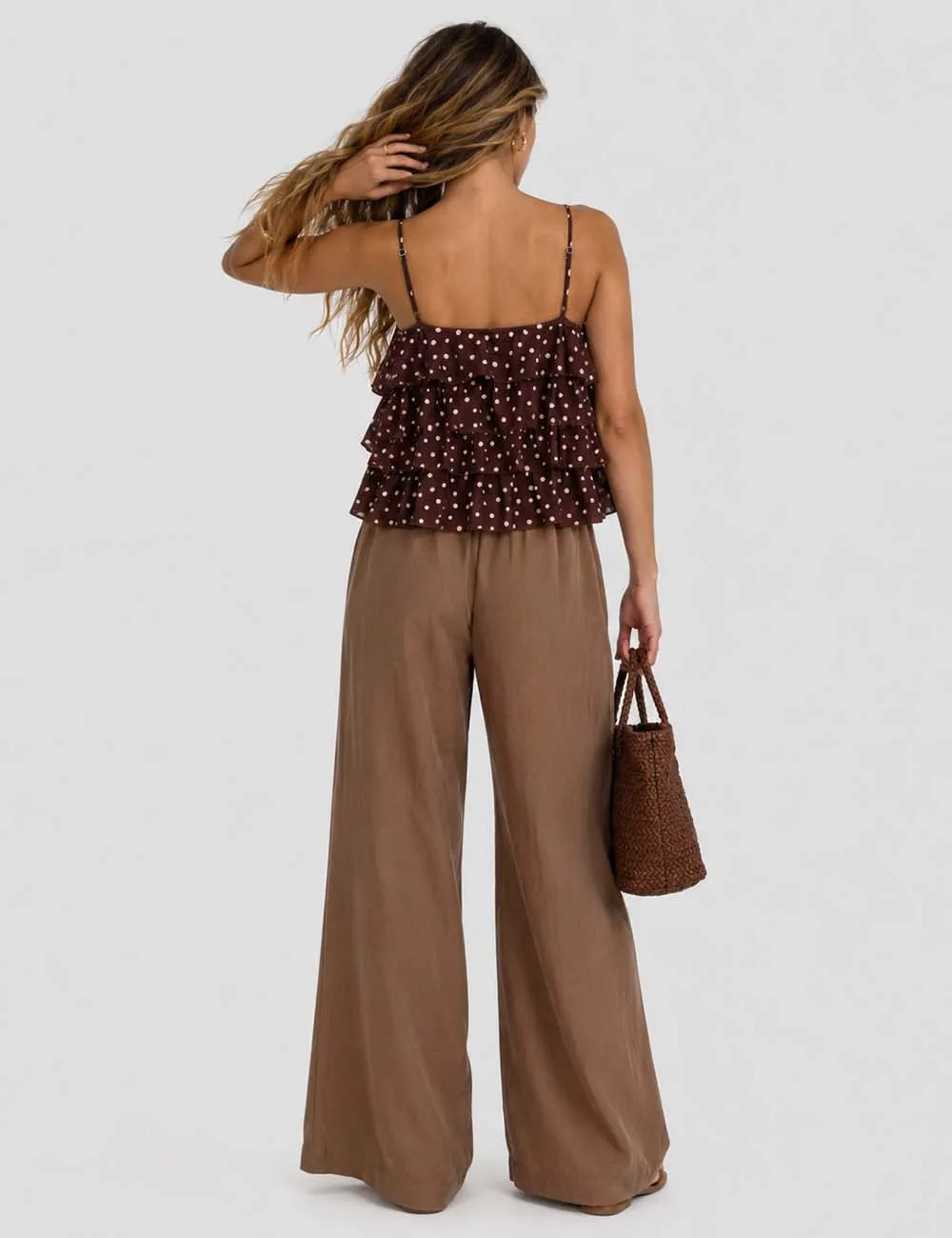 Polka Dot Layered Ruffle Spaghetti Strap Cami Top