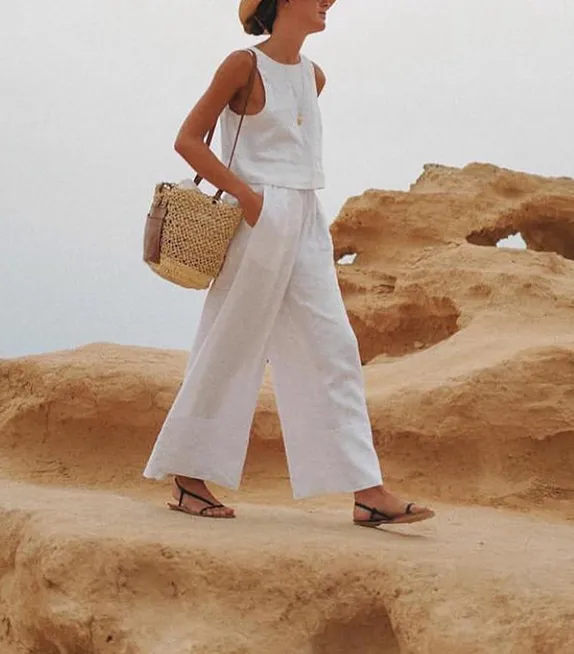 Solid Color Sleeveless 2pieces Set