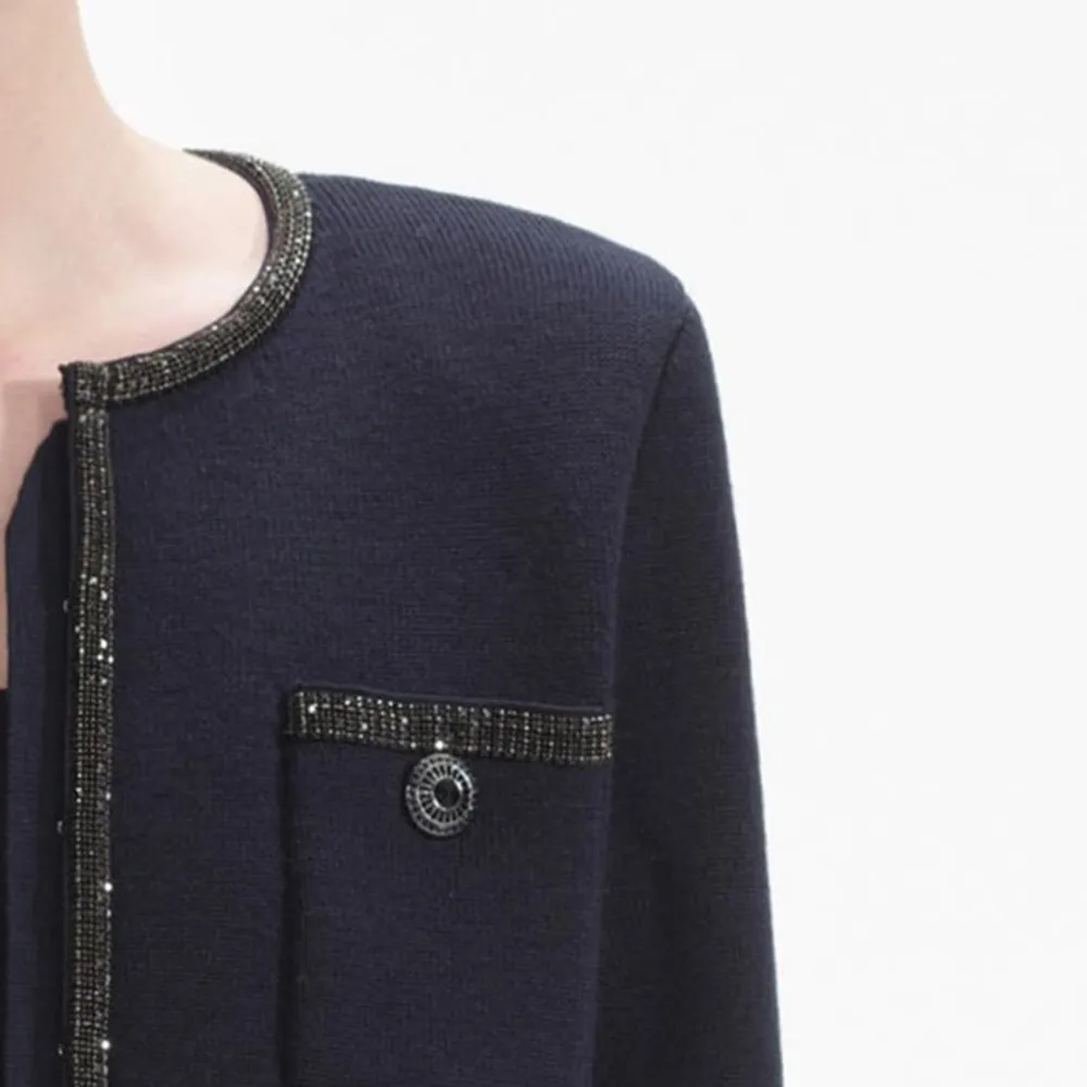 Navy Embellished Knit Cardigan
