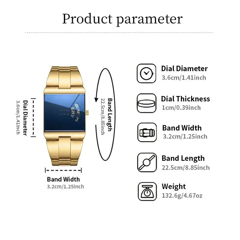 ⌚50% OFF NOW ! ✨Men's Square Face Quartz Watch – Gold Stainless Steel Band Unique Dial Design, Business Casual Fashion Wristwatch