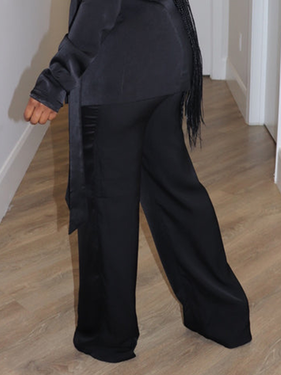 Black satin suit pants set