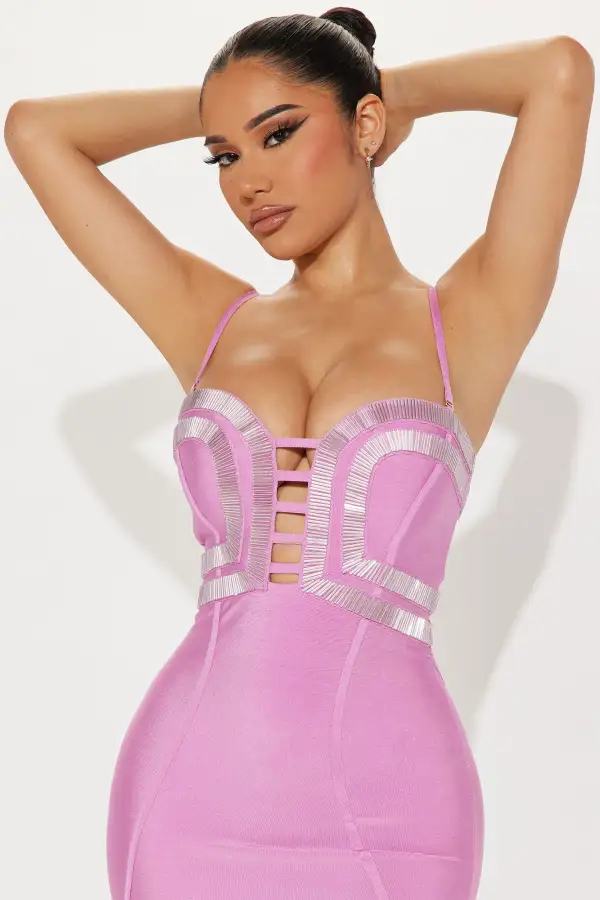 A Fine Time Bandage Midi Dress - Pink/combo