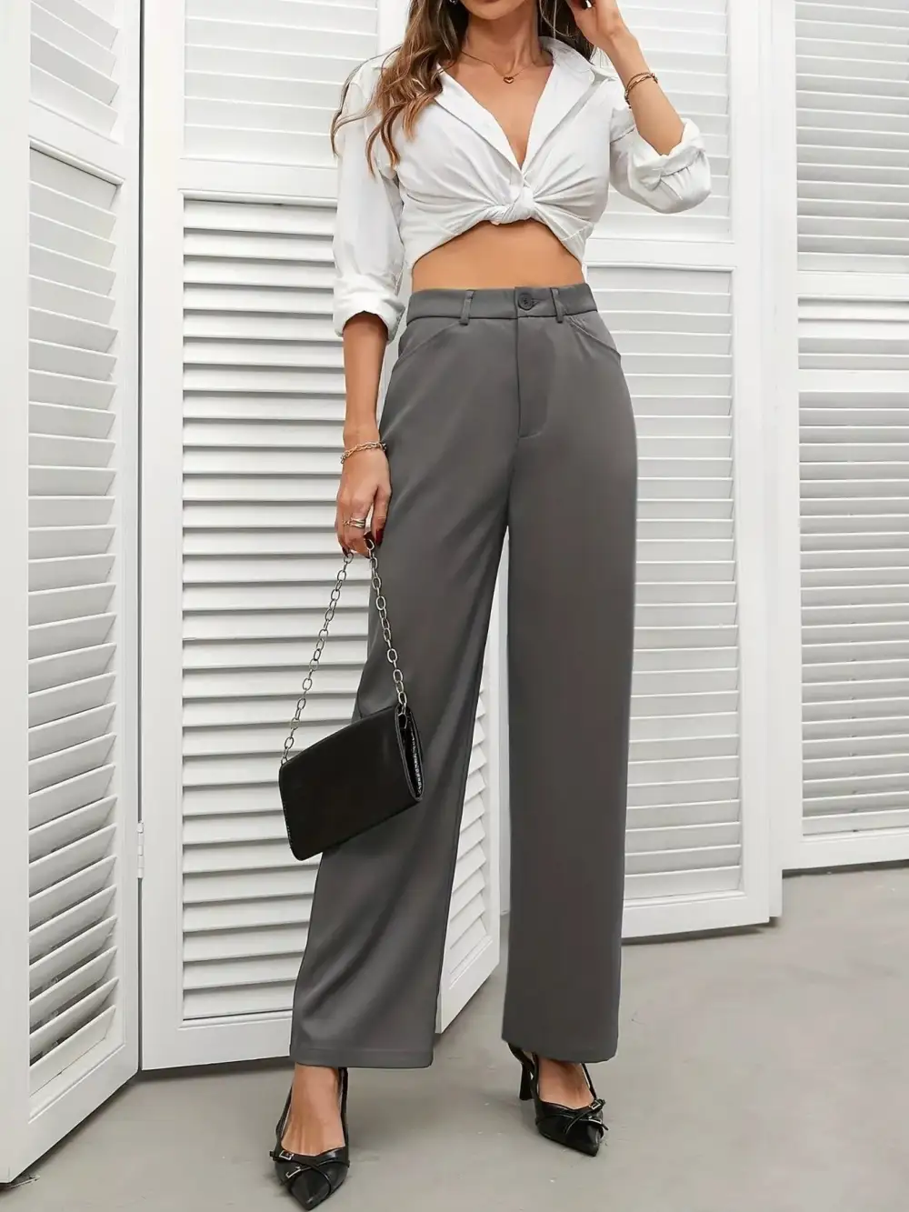 Polished High Waist Wide Leg Pants