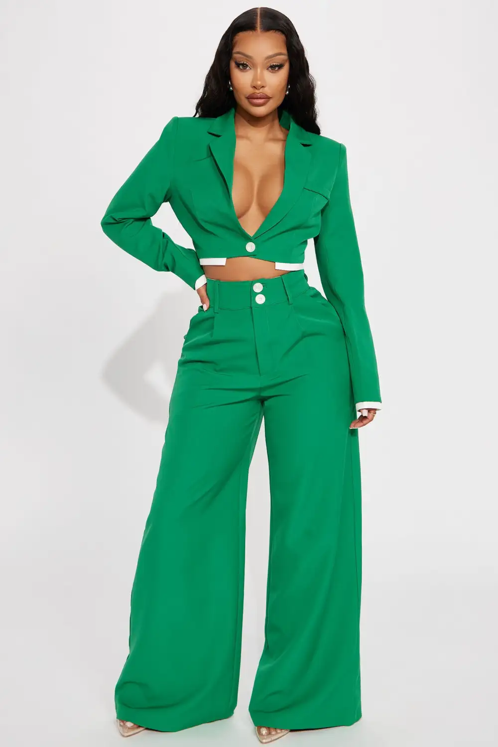 Fashionably Late Pant Set - Green