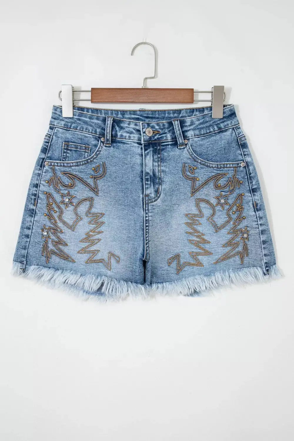 Western Embroidery Stud Denim Casual Shorts