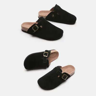 Buckle Suede Slides