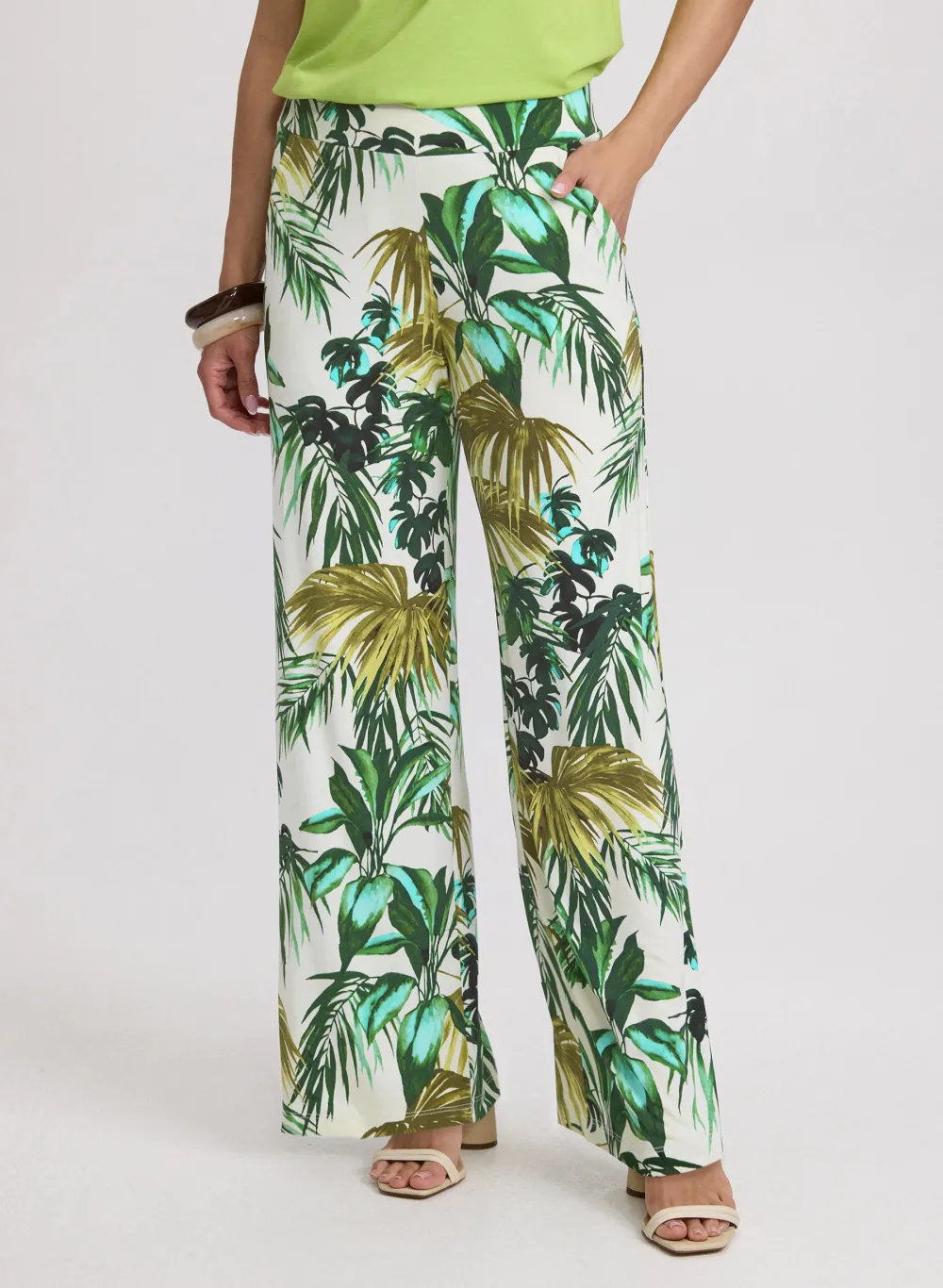Botanical Print Wide-Leg Pants