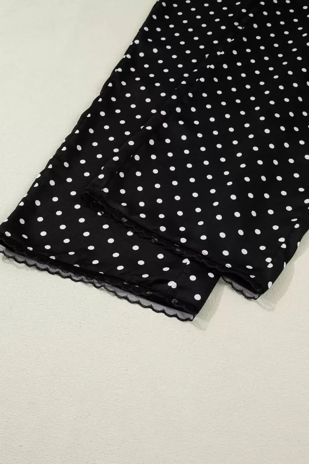 Polka Dot Print Elastic Waist Lace Hem Loose Pants