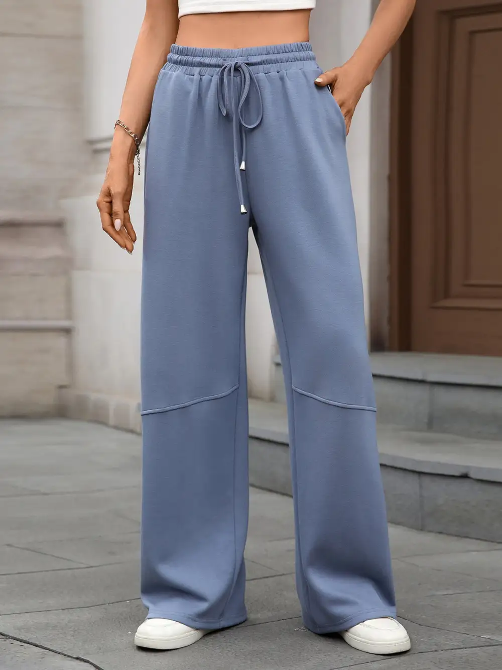 Drawstring High Waist Wide Leg Casual Pants