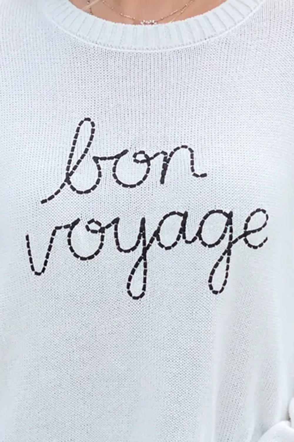 Round Neck White Fashionable Sweater