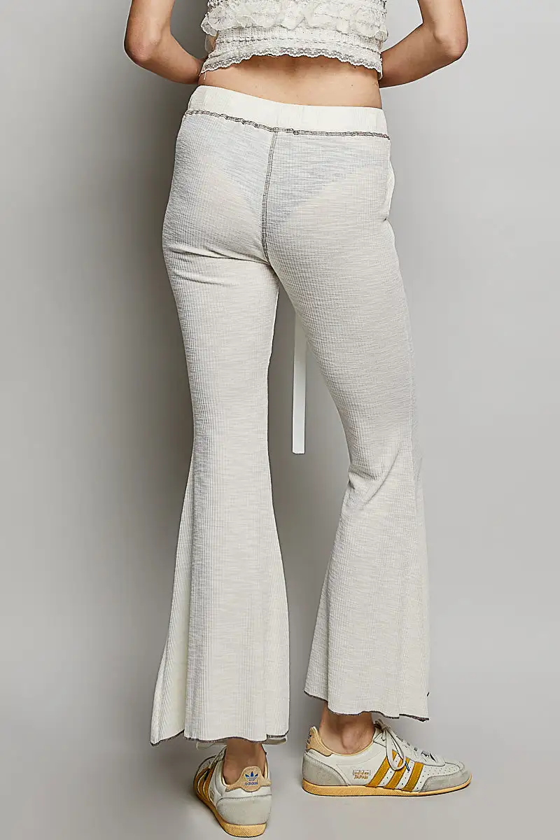 Relaxed Drawstring Textured Ribbed Knit Pants