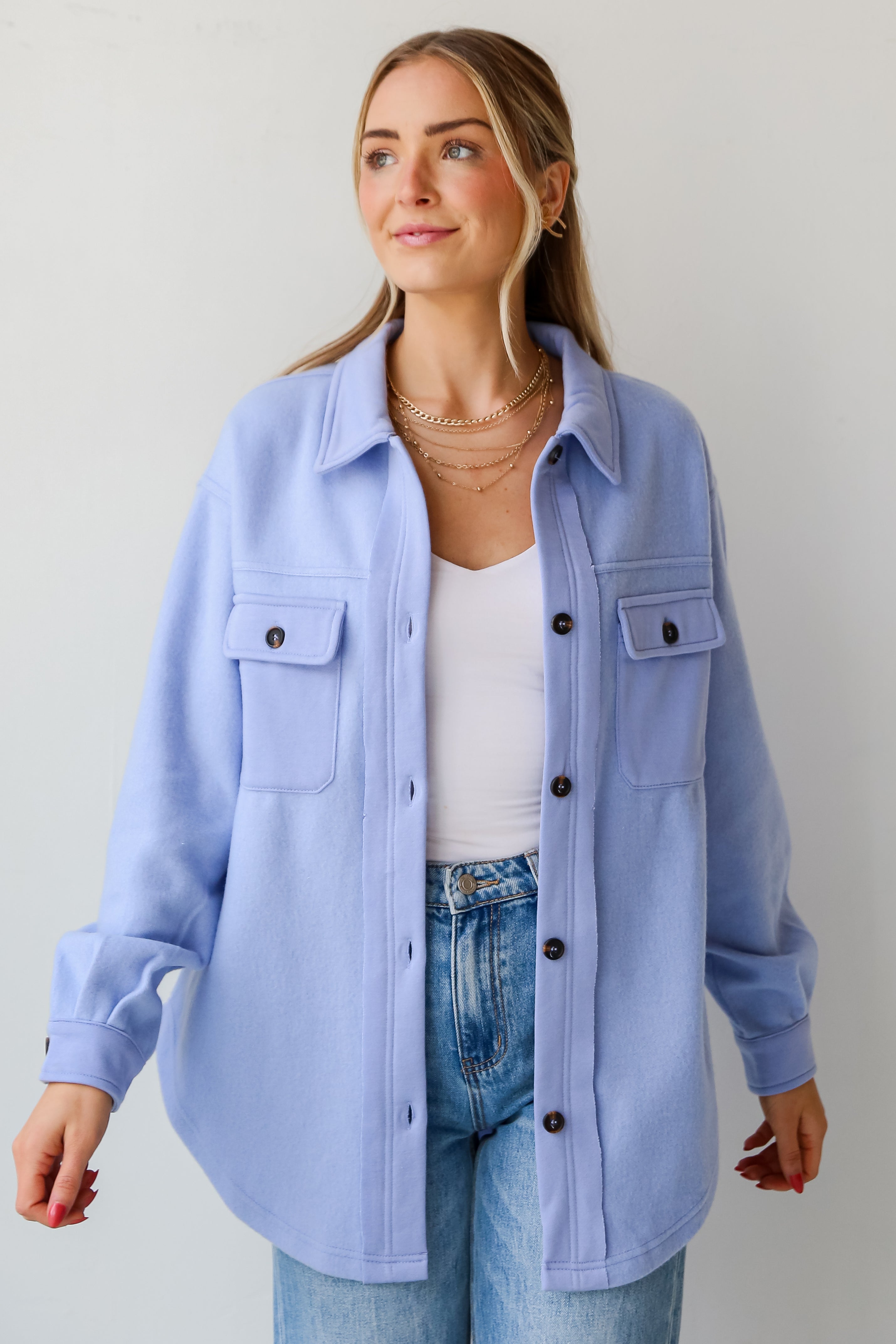 FINAL SALE - Irresistible Comfort Blue Brushed Knit Shacket - DU DEAL