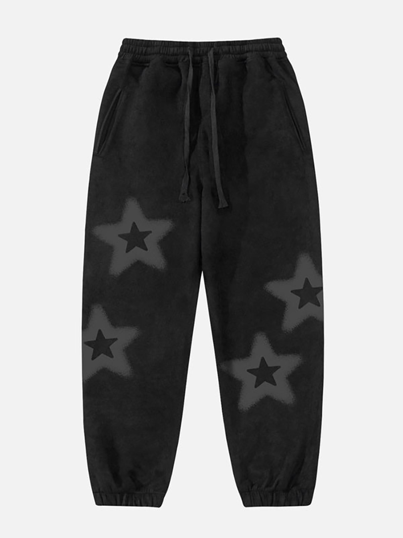 Star Print Drawstring Sweatpants