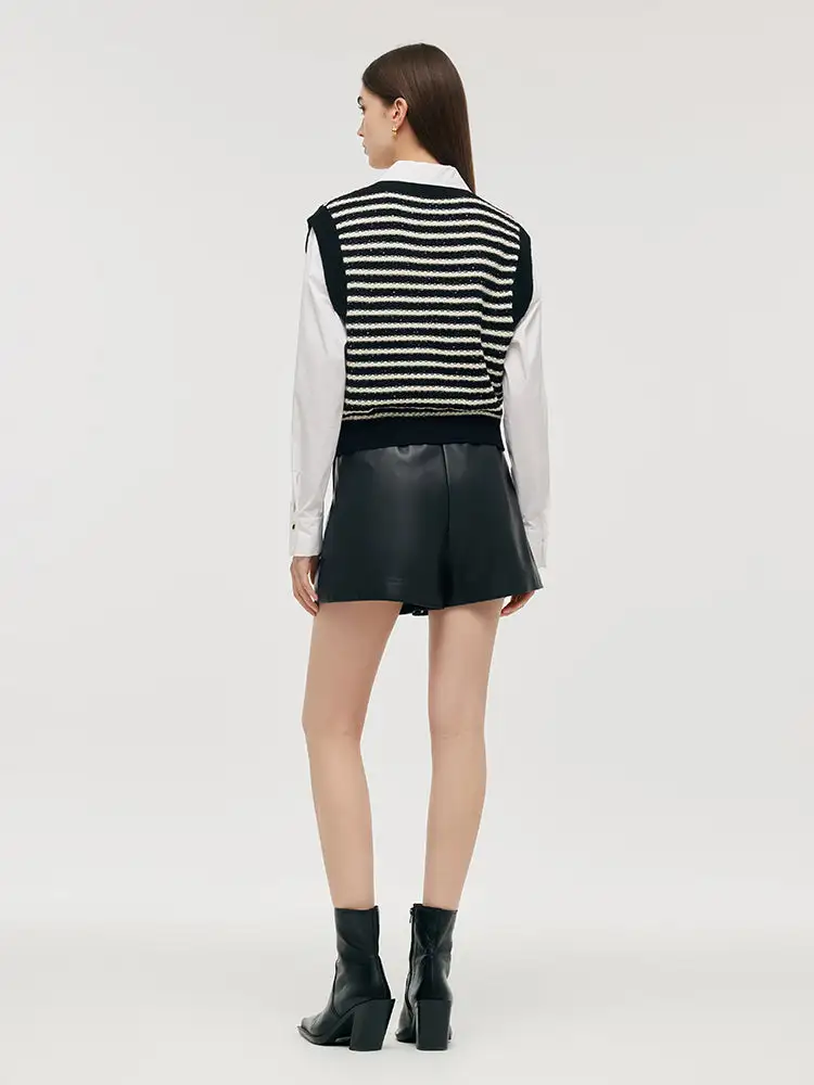 Black And White Stripe Women Vest