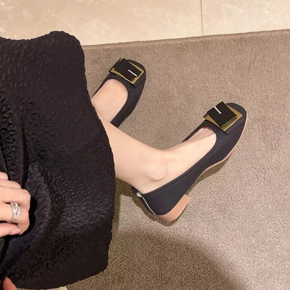 Round Toe Block Heels Slip Ons