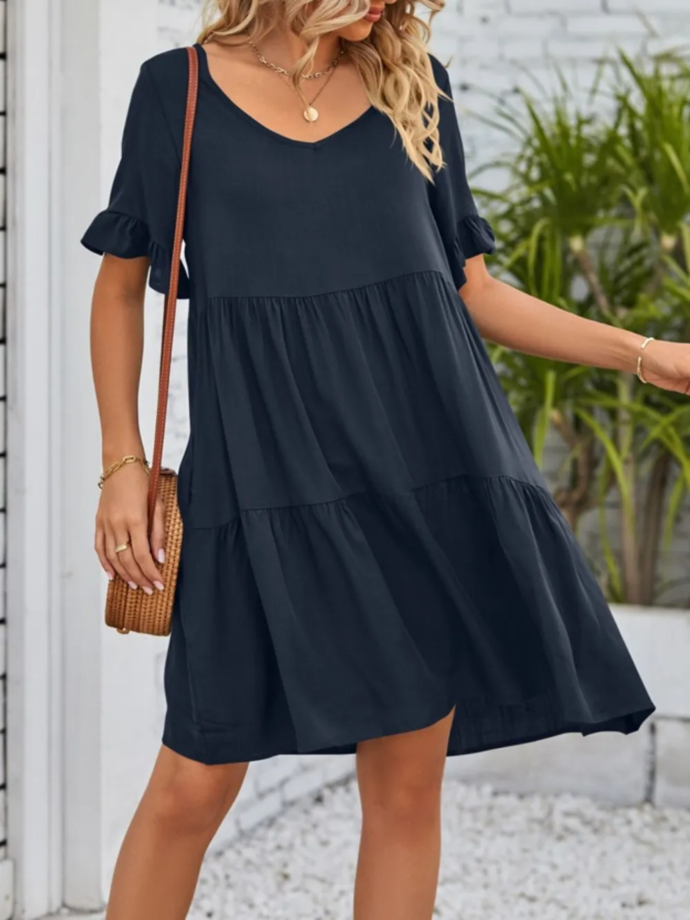 Relaxed Shape Ruffle Tiered Mini Dress