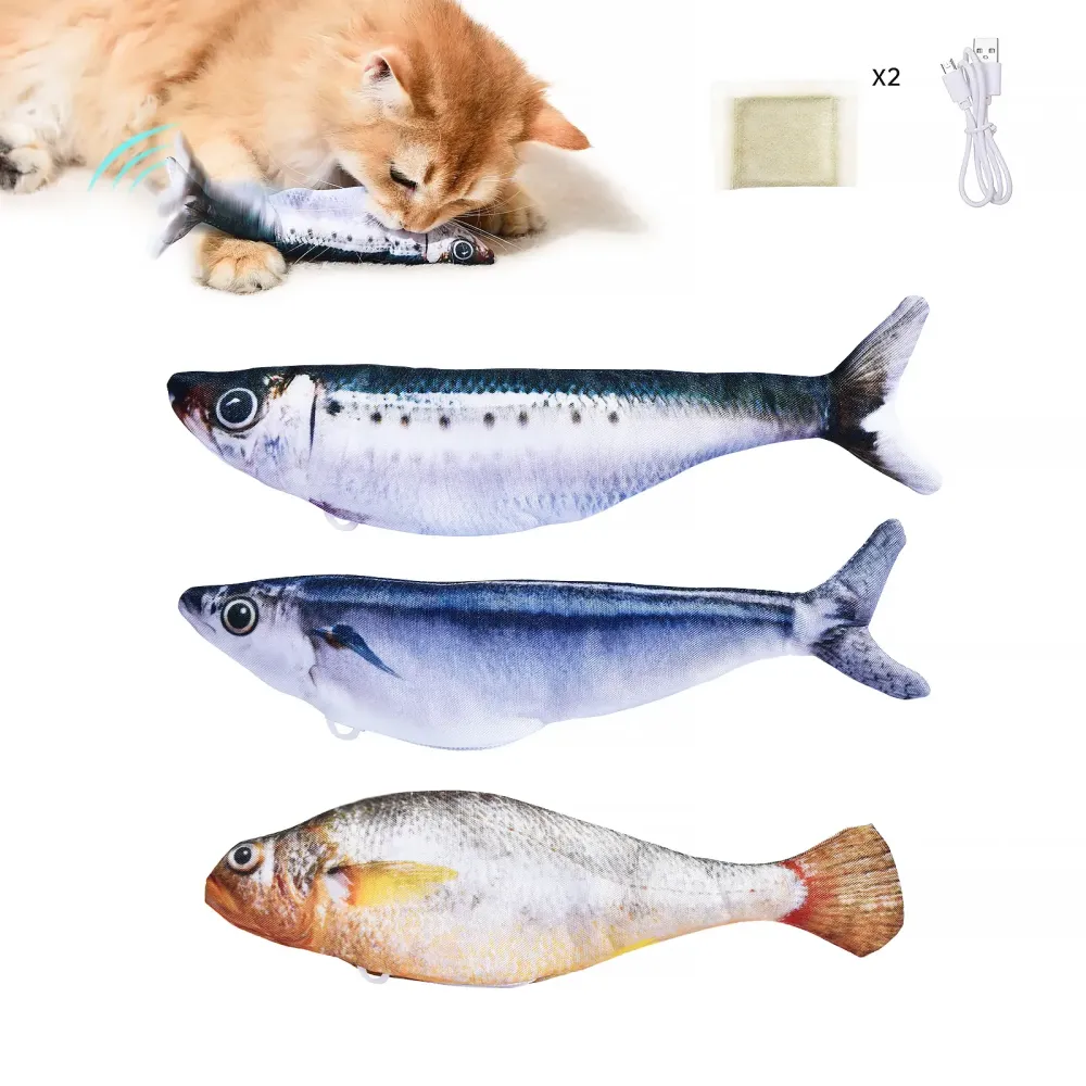 Petgravity 3-Pack Floppy Fish Cat Toys - 7.1in Mini Sardine/Saury/Yellow Croaker Shapes, Tap-Activated 3 Flapping Modes, Motion Sensor, USB Rechargeable, Interactive for Cats, Interaction