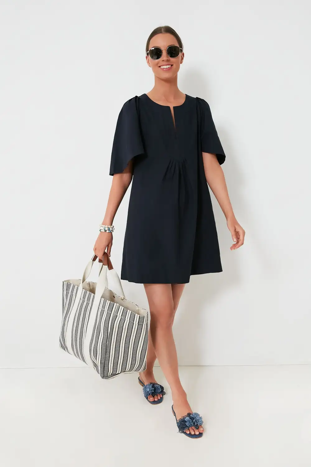 Deep Navy Finley Flutter Sleeve Dress