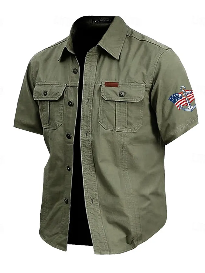 Men's American Flag Anchor Print Fixture Short Sleeve Shirt