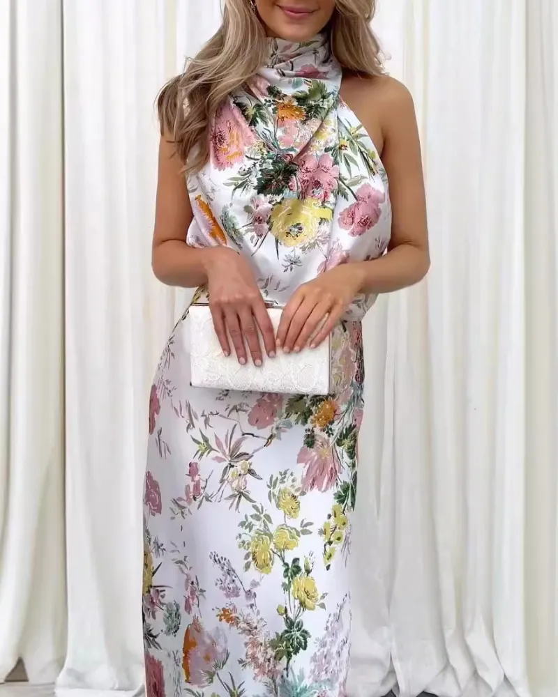 Easy Fit Floral Midi Soft Drape Dress