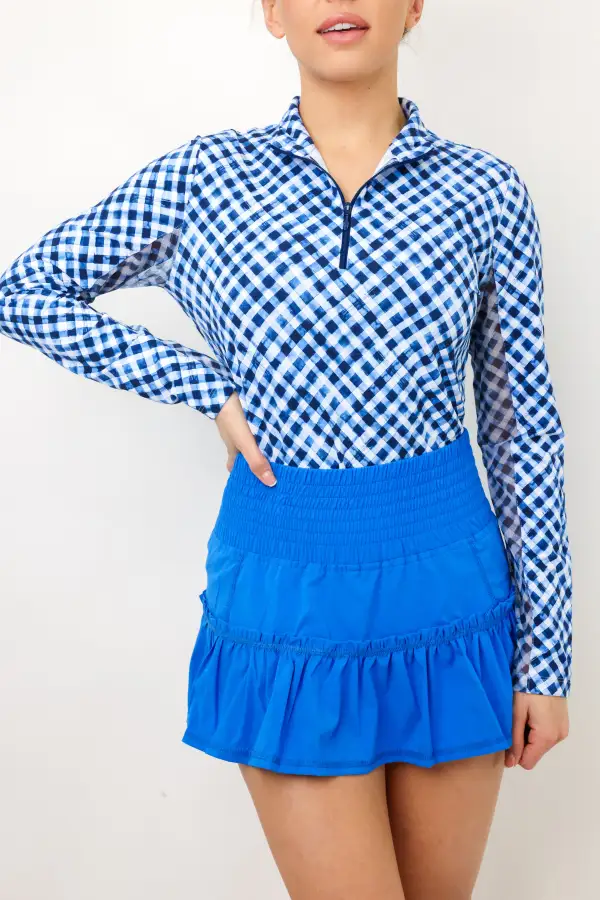 Long Sleeve Check Mesh Top