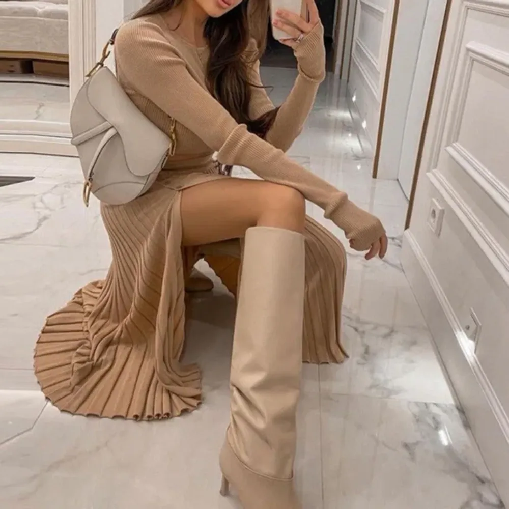 Sweater Cropped Top Midi Skirt Two-Piece Set