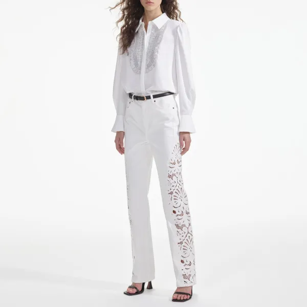 White Cutwork Denim Jeans