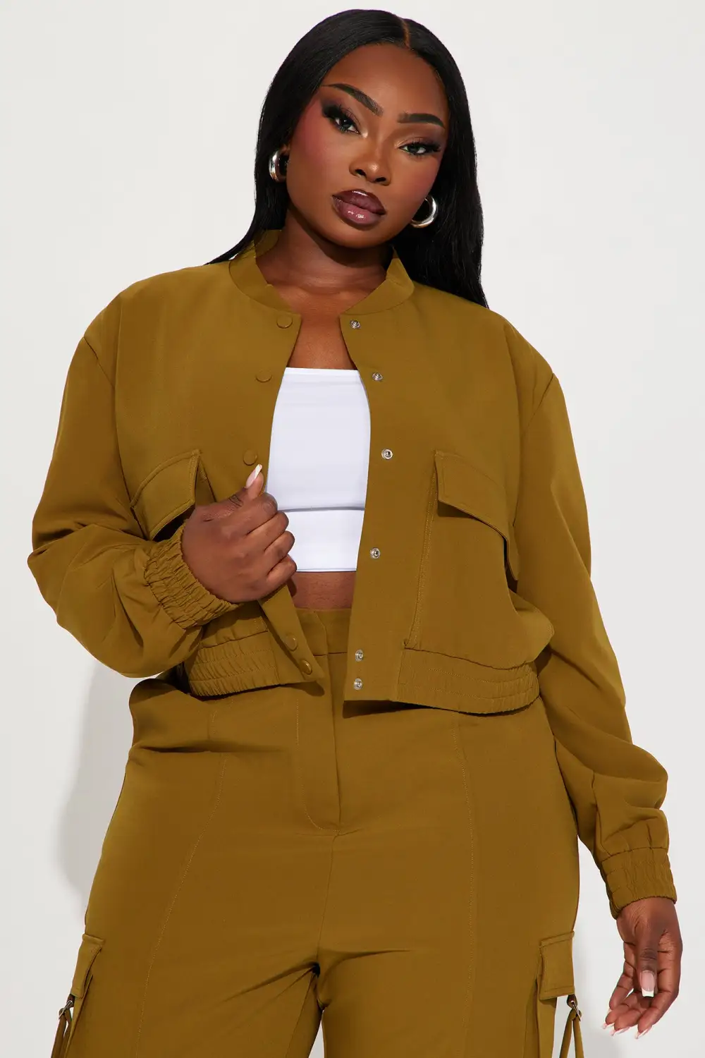 Caught Me Cargo Pant Set - Olive