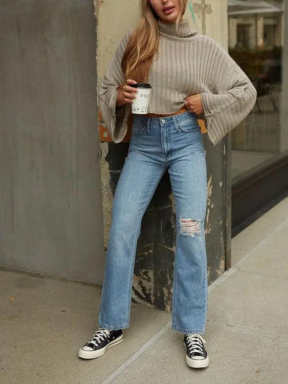 Distressed Straight Jeans