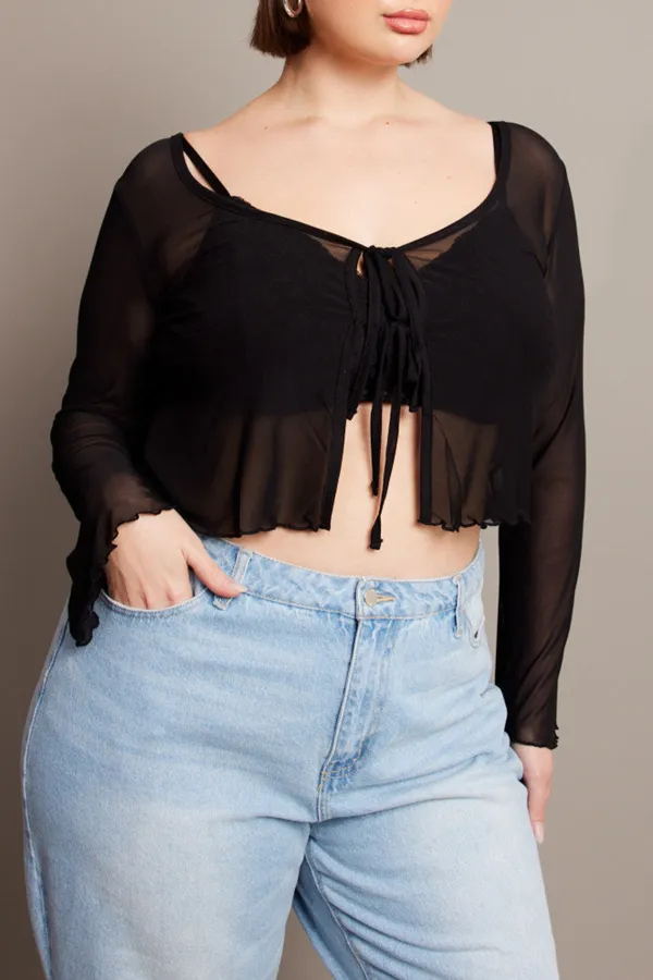 Black Mesh Bolero Tie Tops