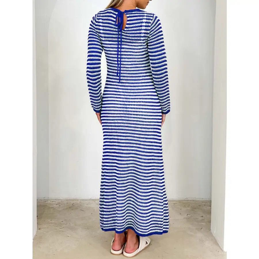 Devine Tied Round Neck Striped Sweater Dress