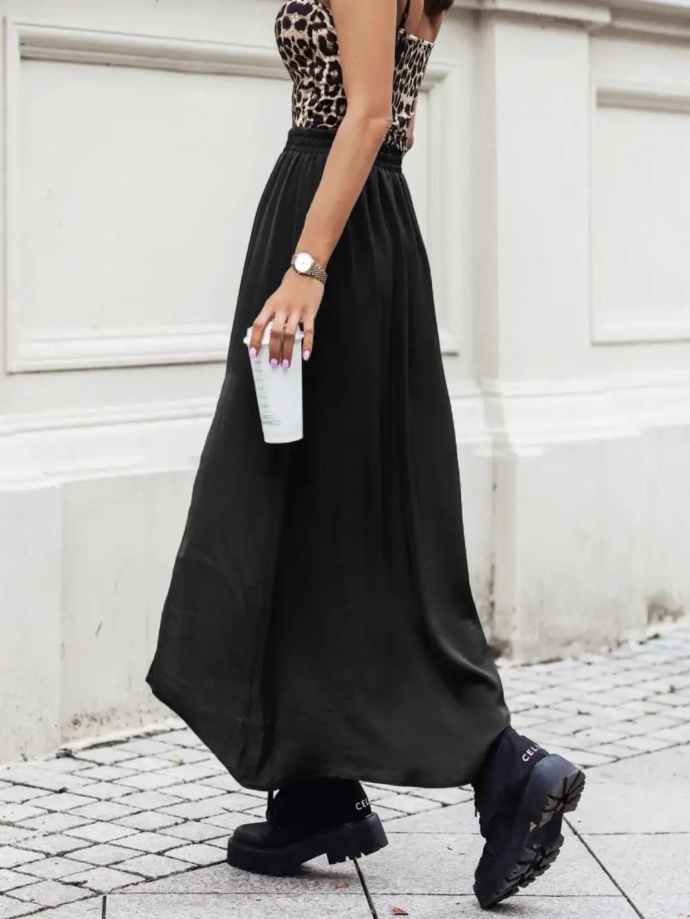 Side Slit Elastic Maxi Skirt