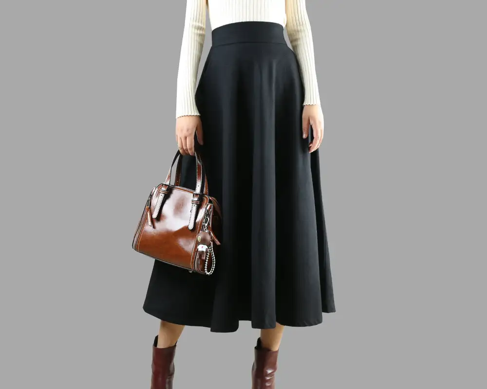 Casual Pleated Wool A Line Maxi Skirt