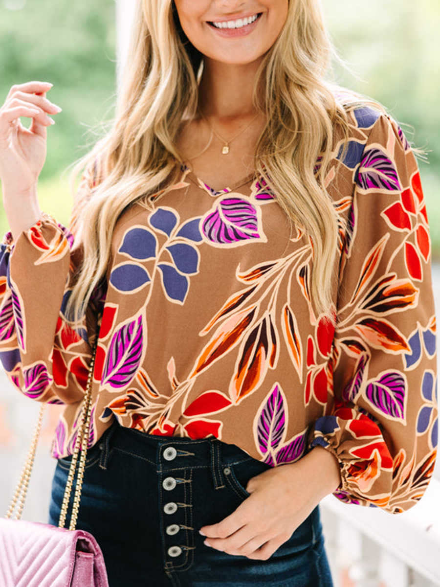 Camel Brown Floral Blouse