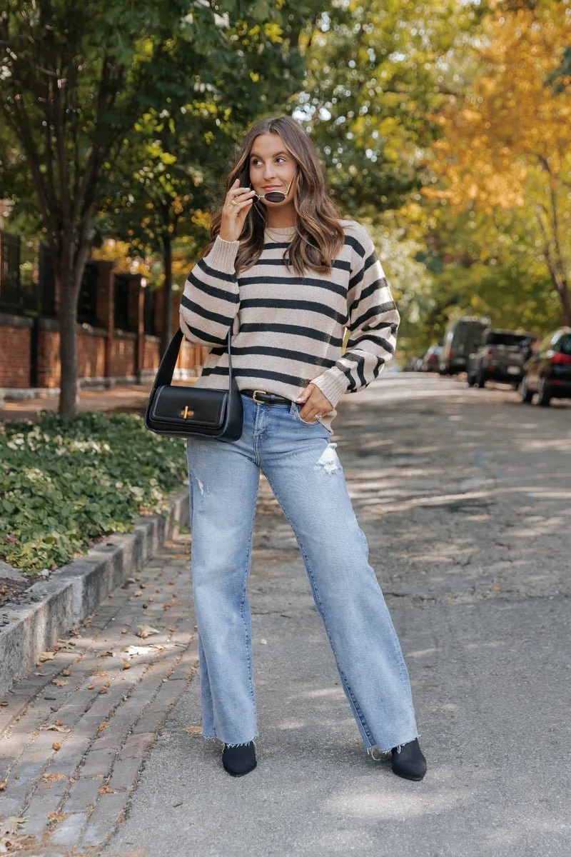 Black and Mocha Striped Pullover Sweater