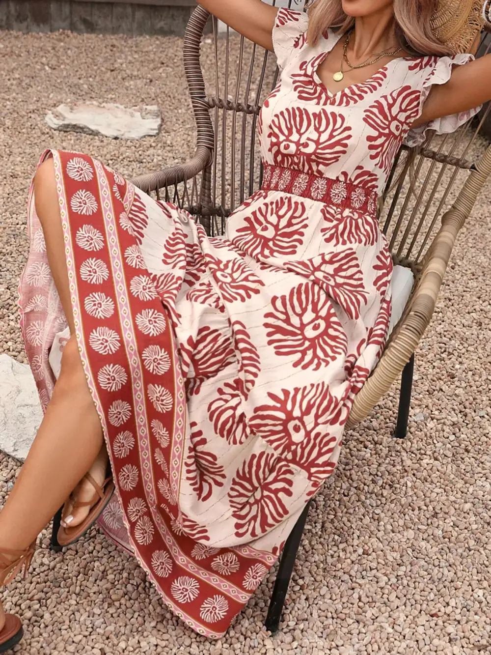 Soft Touch Printed V Neck Dress