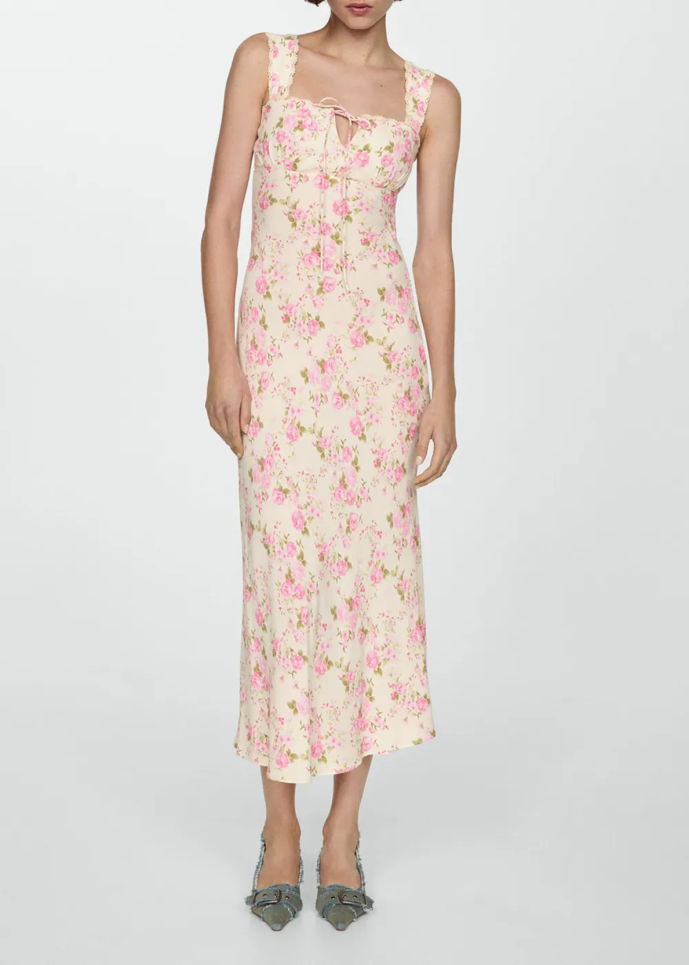 Floral dress with bow neckline