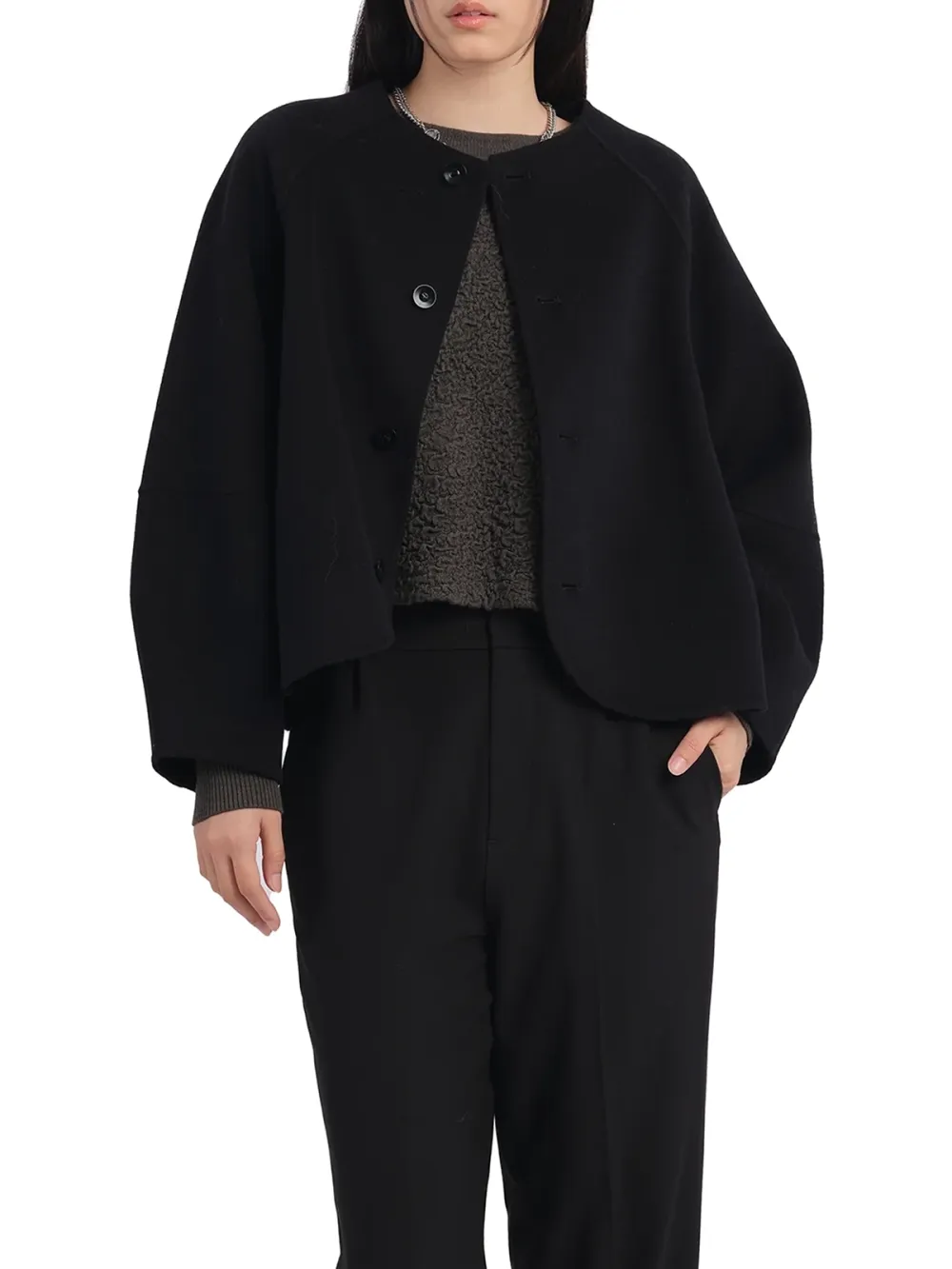 Cropped Wool Blend Jacket
