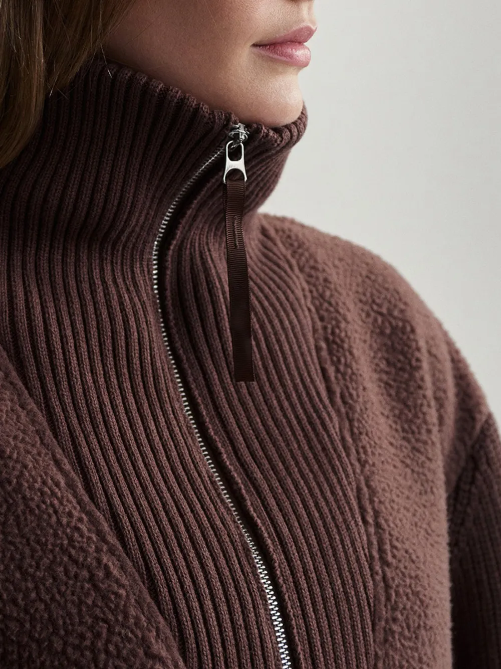 Cozy Half-Zip High-Collar Textured Sweatshirt