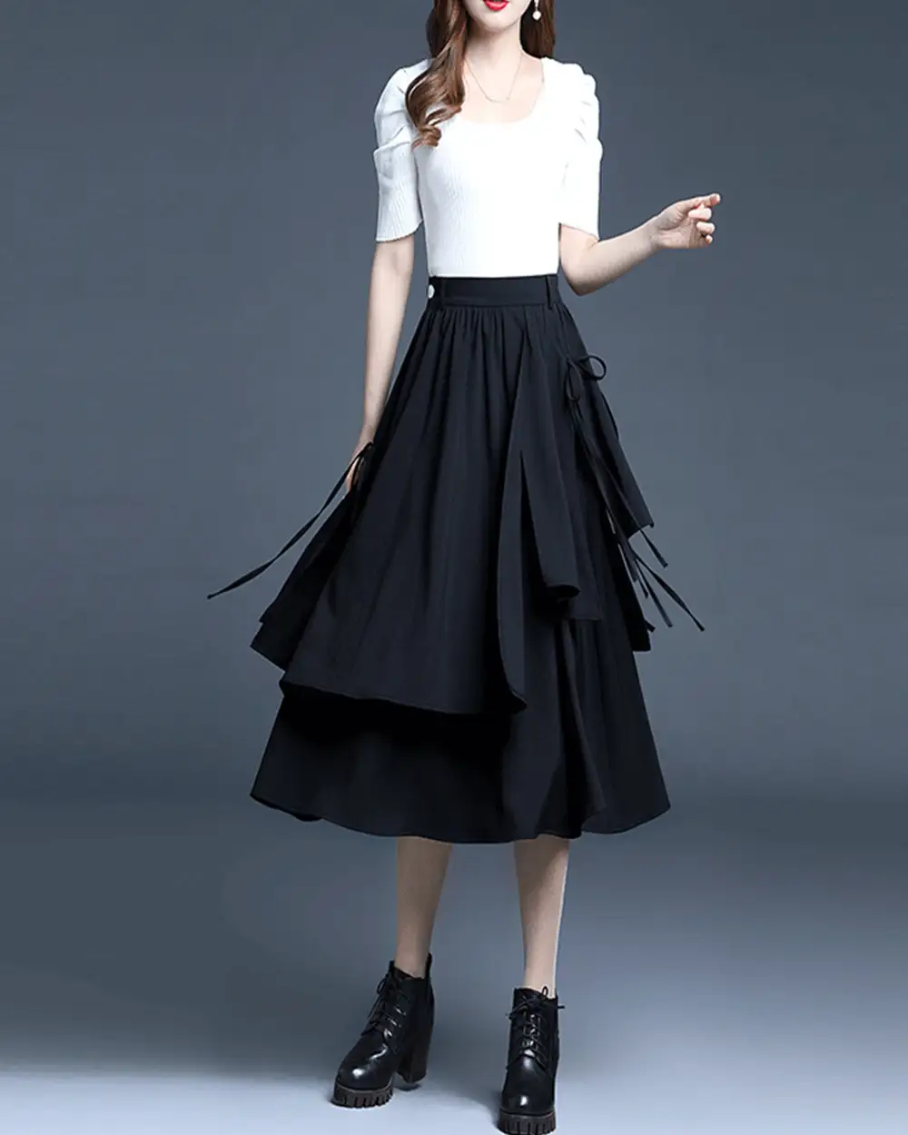 Everyday Drawstring Cotton A Line Midi Skirt