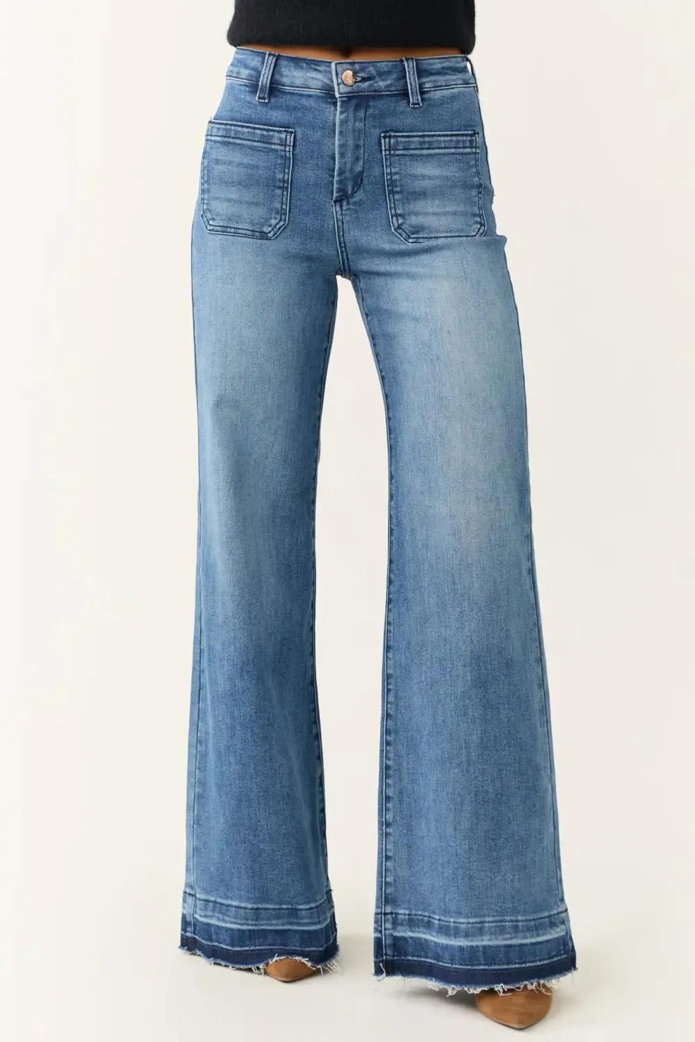 Medium Wash Ombre Hem Flared Jeans