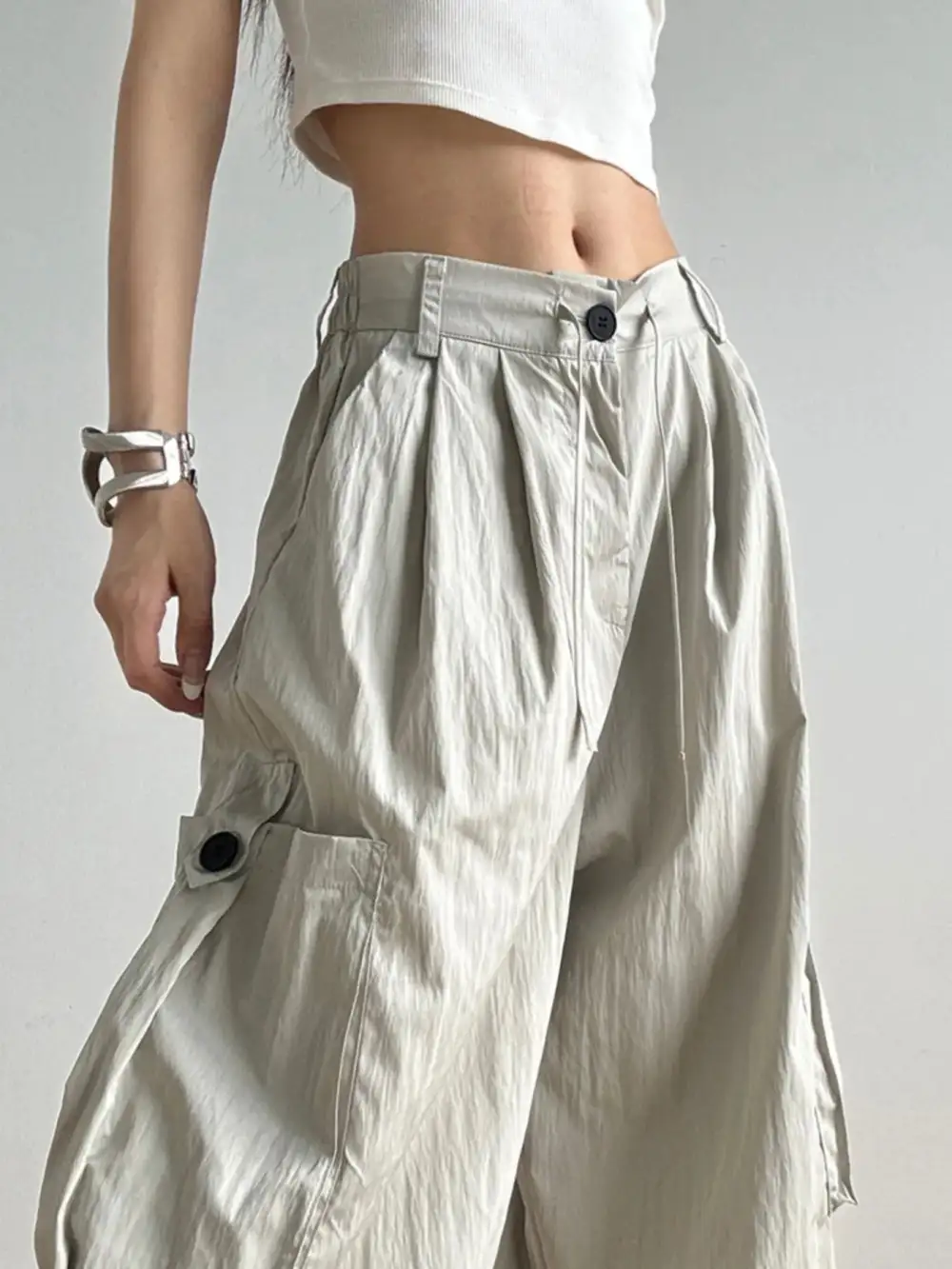 Drawstring Wide Leg Cargo Pants