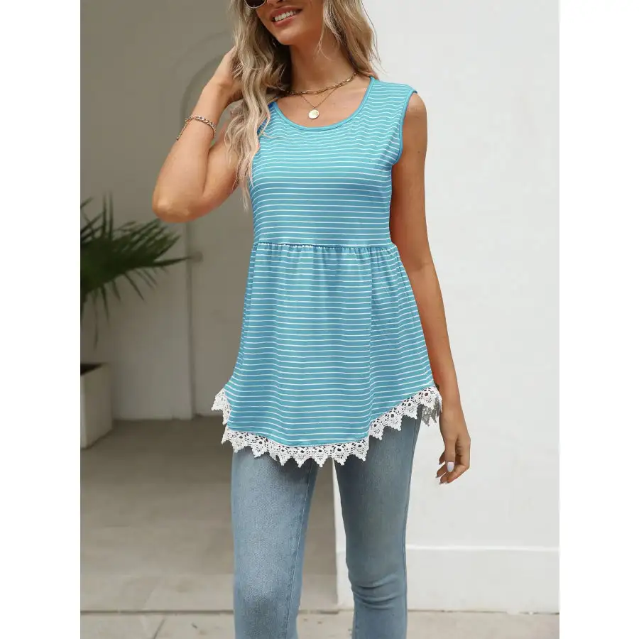 Lace Trim Sleeveless Babydoll Tank Top