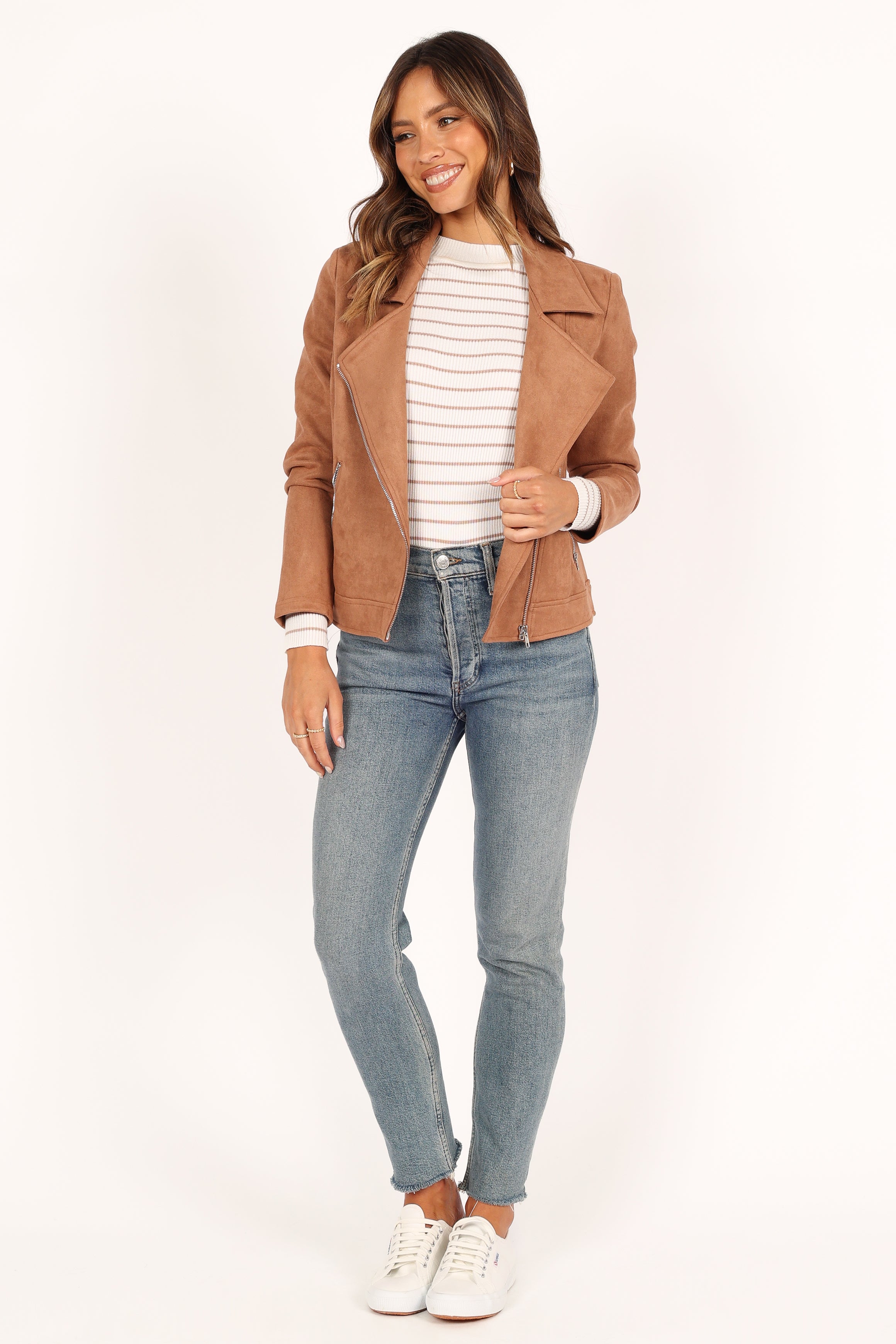 Spencer Faux Suede Moto Jacket - Tan