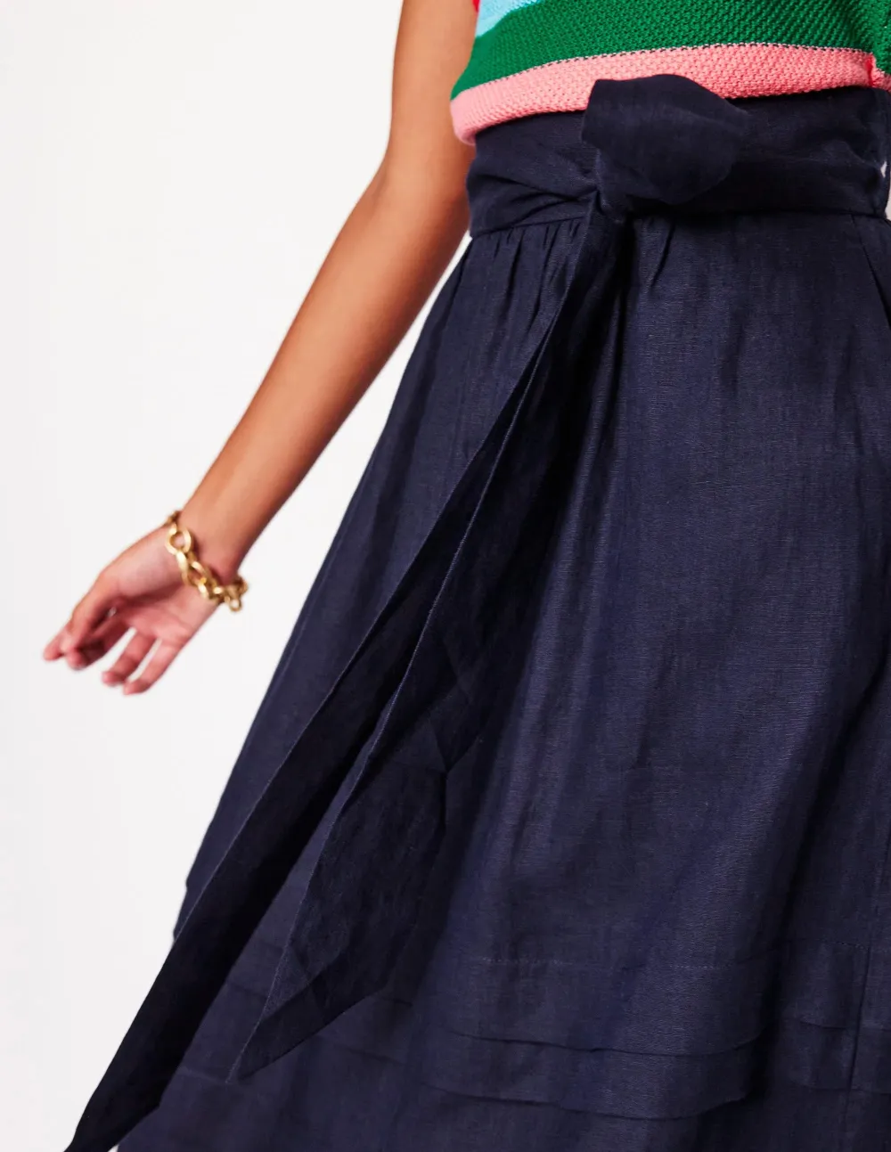 Navy Linen Midi Skirt