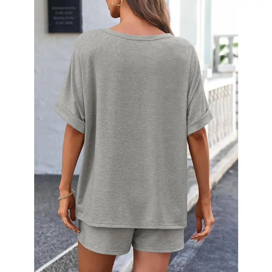 Round Neck T Shirt and Drawstring Shorts Set