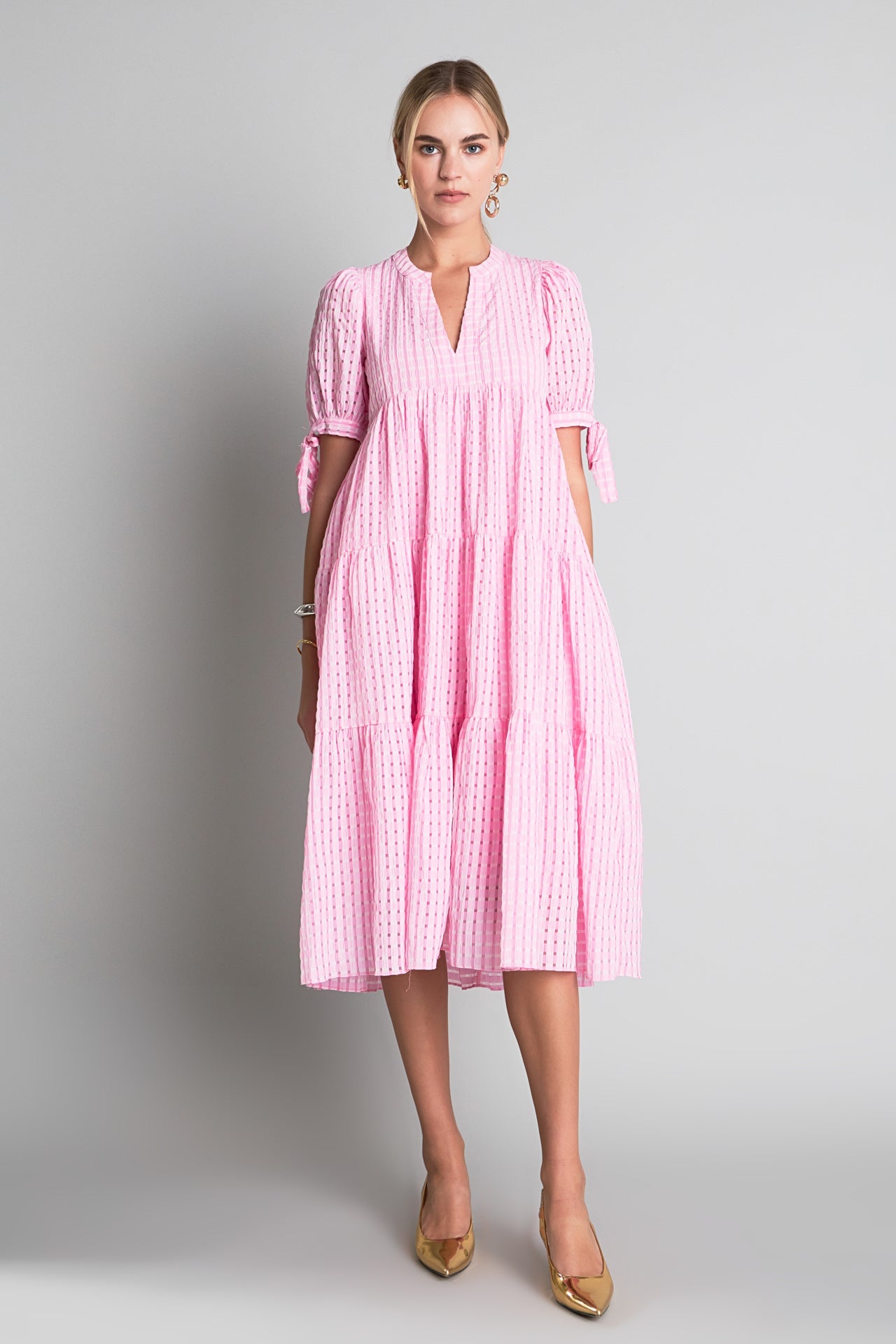 Gingham Tiered Midi Dress