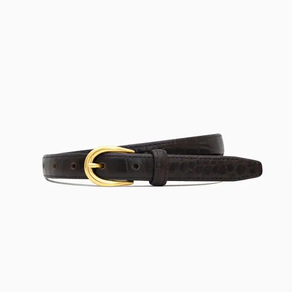 Classic Hair On Leather Croco Print Croco Texture Narrow Waist Belt